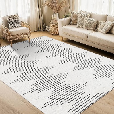Washable Diamond Stripes Rug, Non-Slip Soft Carpet for Living Room, Bedroom, Nursery, Office