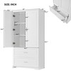 Tall and Wide Storage Cabinet, Freestanding Storage Cabinet with Doors Three Drawers for Bathroom/Office, - 4 of 4