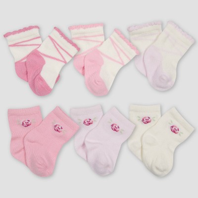 Gerber Baby Girls' 6pk Floral Socks - Pink/Off-White