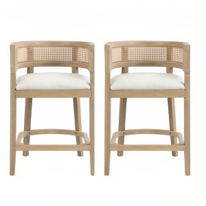 Christopher Knight Home Set of 2 Amir Contemporary Rubberwood Upholstered with Curved Rattan Back Counter Height Barstools Natural - 1 of 4