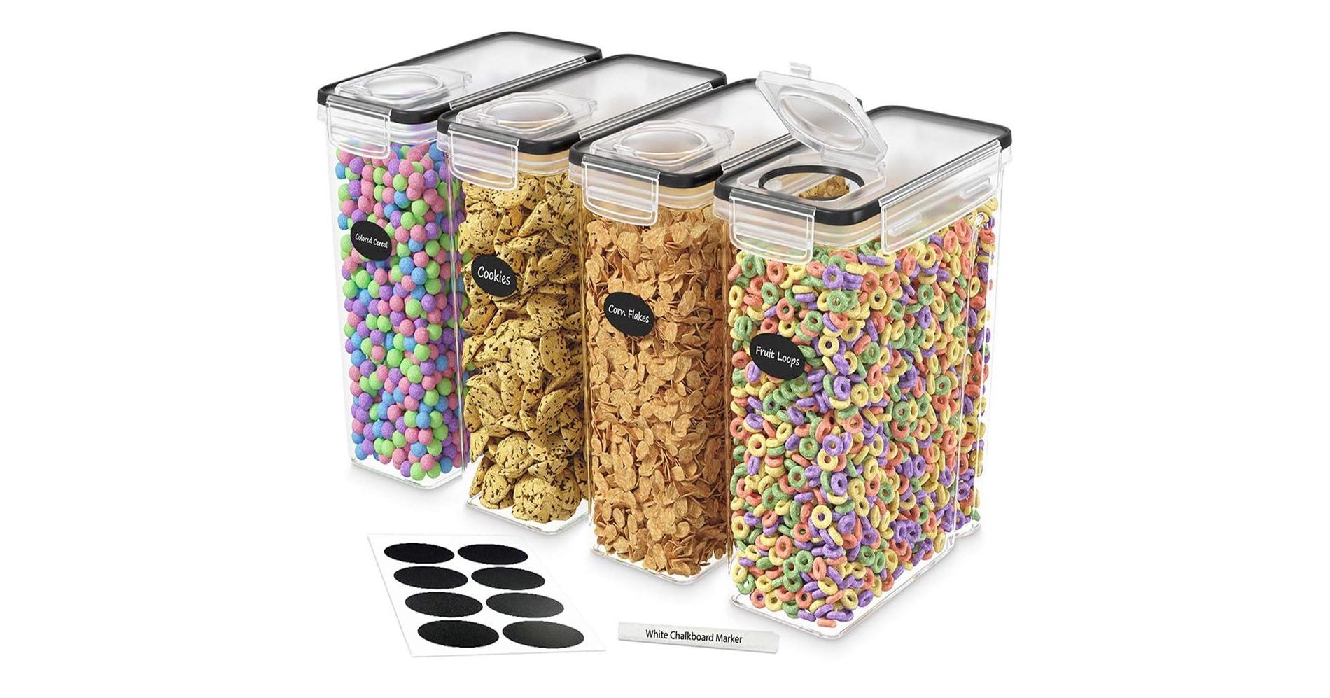 DWËLLZA KITCHEN 4 Pack Airtight Food Cereal BPA-Free Storage Containers for Pantry Organization and Storage Includes 1 Marker & 8 Labels