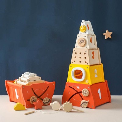 Huxxion Rocket Building Blocks Wooden Montessori Toys