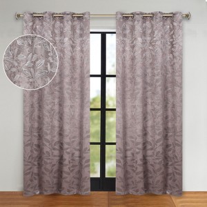 Modern Bohemian Leaves Room Darkening Semi-Blackout Curtains, Set of 2 by Blue Nile Mills - 1 of 4