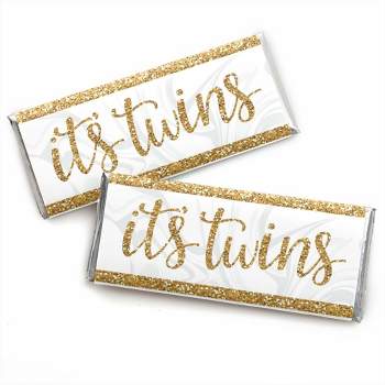Big Dot of Happiness It's Twins - Candy Bar Wrapper Gold Twins Baby Shower Favors - Set of 24