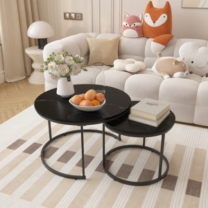 ALEXOUN Coffee Table Set of 2, 27.6 inch Round Wood Finish Side Tables with Metal Frame,Multi-Functional for Living Room & Bedroom,Small Spaces - 1 of 4