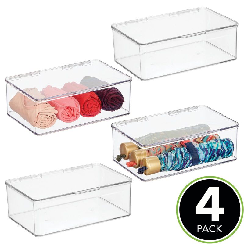 mDesign Stackable Closet Shoe Storage Bin Box with Lid, Clear, 4-Pack, 2 of 9