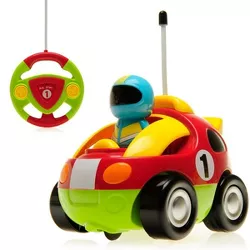 Insten Remote Control Cartoon Race Car with Music, Lights & Action Figure, RC Baby Toys for Toddler & Kids, 4" Red