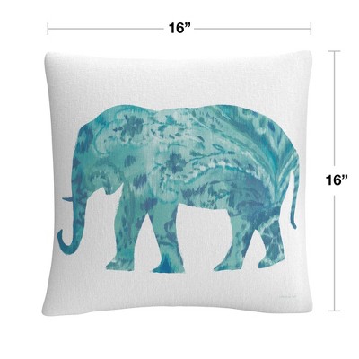 Teal Elephant Print Square Polyester Throw Pillow