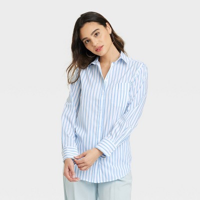 Women's Slim Fit Boyfriend Tailored Long Sleeve Button-down Shirt - A New  Day™ Blue/white Striped Xl : Target