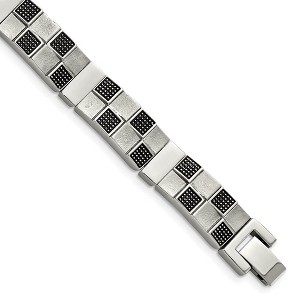 Black Bow Jewelry Men's 11mm Checkered Stainless Steel Bracelet, 8.25 Inch - 1 of 4