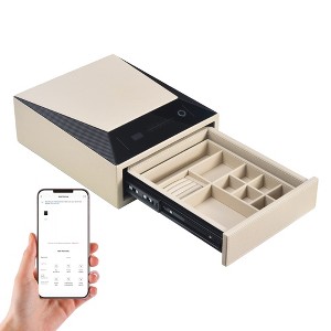 UNISOAR Biometric Fingerprint Jewelry Safe for Home , Leather Wrapped  Safe , Slide-Away Drawer, Digital Keypad & Fingerprint Lock - 1 of 4