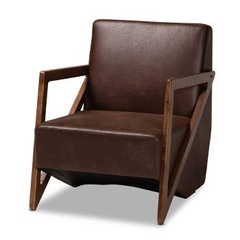 Christa Faux Leather Effect Fabric Upholstered Wood Accent Chair Dark Brown/Walnut Brown - Baxton Studio