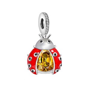 Red Lucky Ladybug Charm European Bead CZ Sterling Silver Ginger Lyne Collection - 1 of 4