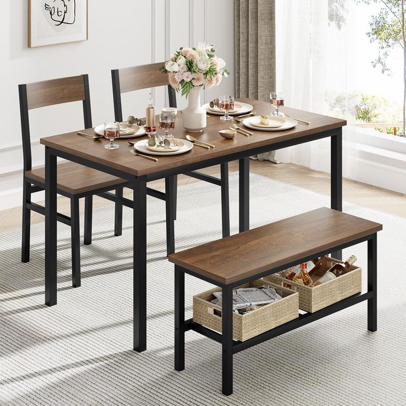 Dining Table Set for 4, Modern Kitchen Table with 2 Chairs and Bench for Small Space, 1 of 7