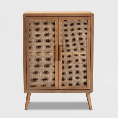 Alina Medium Oak and Rattan 2-Door Accent Storage Cabinet
