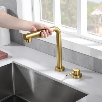 Brushed Gold Kitchen Faucet with Pull Out Sprayer and Side Handle