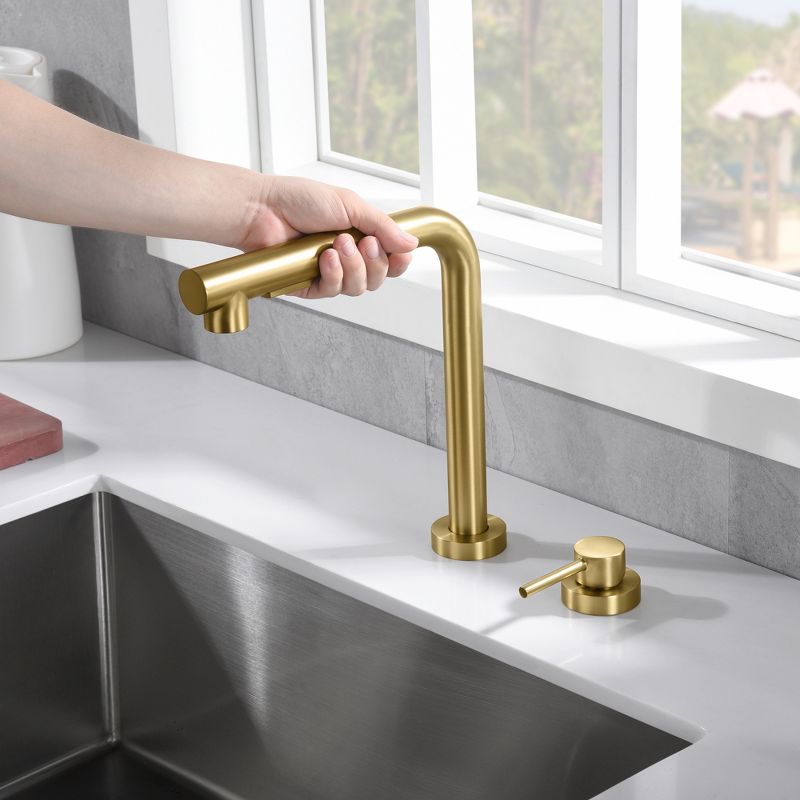 SUMERAIN Kitchen Sink Faucet with Pull Out Sprayer and Side Handle, 2 Hole Sink Faucet Brushed Gold, 6 of 13