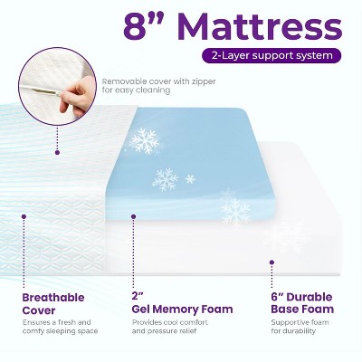 Bonhause 8 Inch Queen Cooling Gel Memory Foam Mattress for Cool Sleep Medium Firm CertiPUR-US Certified Foam