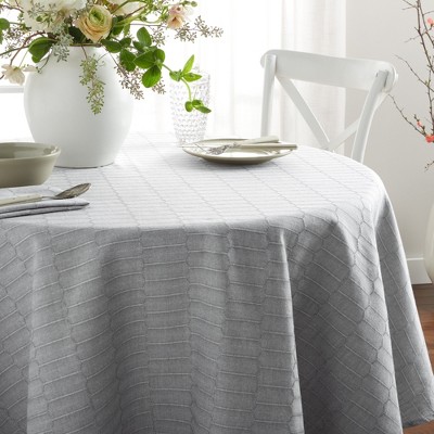 Charcoal Grey Honeycomb Round Cotton-Blend Tablecloth