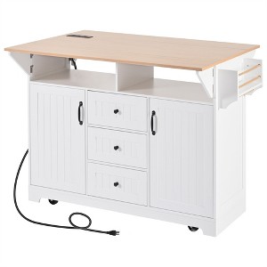 OUTSUPPLY Large Kitchen Island with Drop Leaves, Rolling Cart with 3 Drawers, Spice Rack for Dining & Storage - 1 of 4