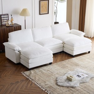 Karl Home |120 in. W Pillow Top Arm Double-layer Cushion Corduroy Sofa in White With Ottoman - 1 of 1