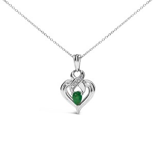 Haus of Brilliance Silver 6x4mm Pear Emerald and Diamond Accent Heart Pendant Necklace - 1 of 4