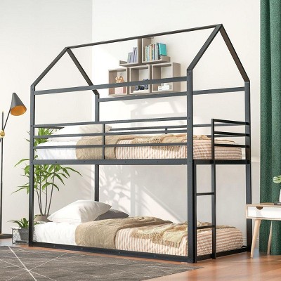 Streamdale Bunk Beds For Kids Twin Over Twin, House Bunk Bed Metal Bed Frame Built-In Ladder