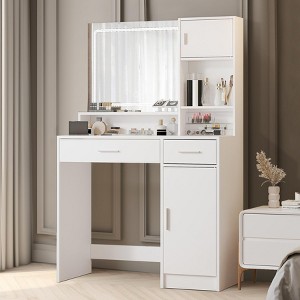 Vanity Desk with Mirror and LED Light Strip, Dressing Table with Large Drawer 3 Level Storage Dresser & 3 Lighting Modes - 1 of 4