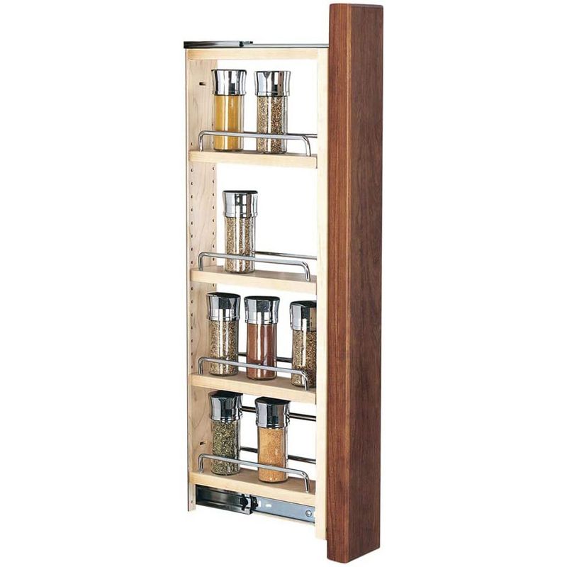 Rev-A-Shelf 3"W x 39"H Pull Out Quad Shelf Organizer for Wall & Base Kitchen Cabinets, Full Extension Filler Spice Rack, Adjustable, Wood, 432-WF39-3C, 5 of 6