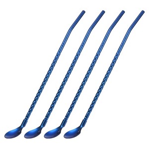 Unique Bargains Stainless Steel Reusable Long Handle Cocktail Drinking Straws Spoon 4 Pcs - 1 of 4