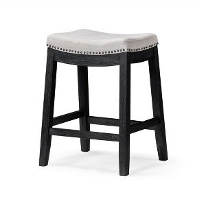 HomeRoots 26" White and Black Fabric and Solid Wood Backless Counter Height Bar Chair - 1 of 4