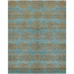 Green Blue and Taupe Floral Hand Knotted Worn Faded Area Rug - 1 of 4