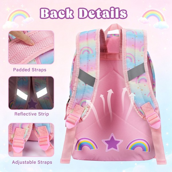 Mochila escolar para niñas Solaris 17" con lonchera aislada, set 2 en 1 rosa de ensueño 6