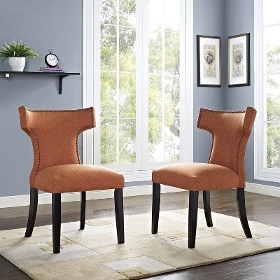 Chic Orange Hourglass Upholstered Side Chair with Wood Legs
