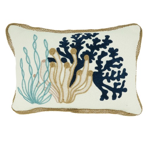 Saro Lifestyle Down Filled Embroidered Throw Pillow With Coral Design