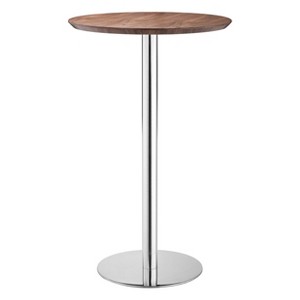 41" Elegant Chromed Steel Round Bar Table Walnut - ZM Home: Contemporary High Top, Pedestal Base, Wood Veneer - 1 of 4