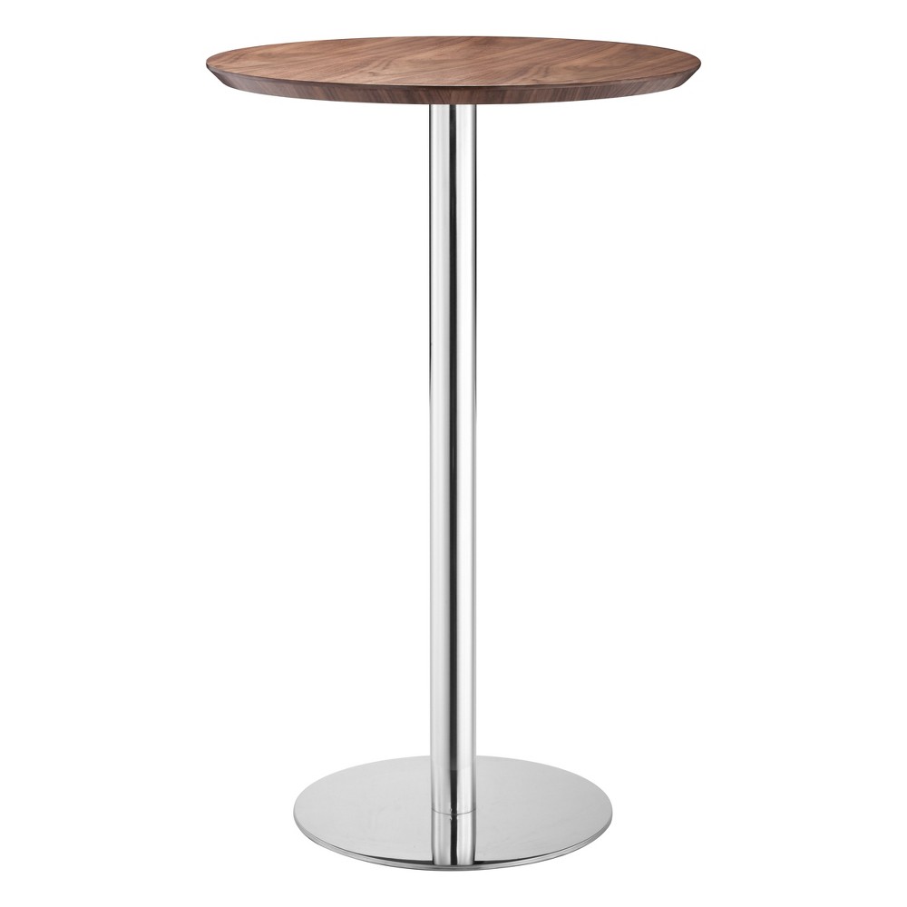 Photos - Dining Table 41" Elegant Chromed Steel Round Bar Table Walnut - ZM Home