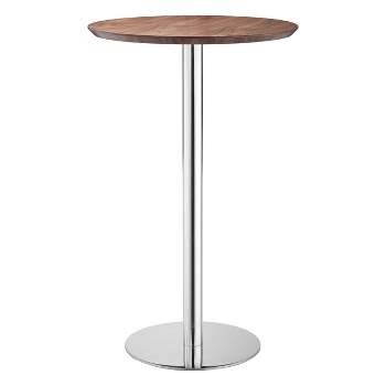 41" Elegant Chromed Steel Round Bar Table Walnut - ZM Home