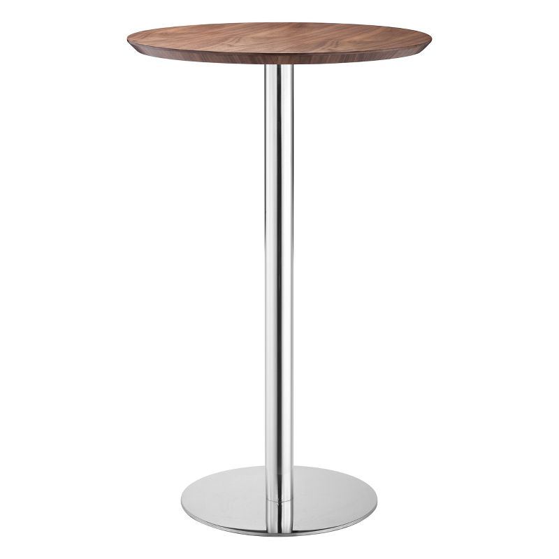 41&#34; Elegant Chromed Steel Round Bar Table Walnut - ZM Home, 1 of 10