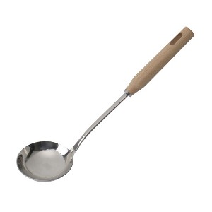 Unique Bargains Kitchen Wooden Handle Durable Dishwasher Safe Soup Ladle 10.4'' x 3'' Silver Tone 1 Pc - 1 of 4
