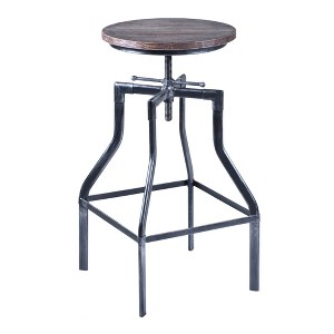 Eagleswood Adjustable Industrial Barstool Gray/Pine - Armen Living: Swivel, Pine Wood Seat, Metal Frame - 1 of 4