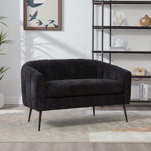 50.2in Wide Upholstered Chenille Mini Loveseat Accent Couch, Modern Glam Small Settee with Metal Legs, Channel Tufted 2-Seater Sofa for Living Rooms - 1 of 1