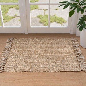 Small Bathroom Rug 2'x 3' Hand - Woven Tan Cotton Reversible Washable Kitchen Foyer Bedroom Back Door Decor Modern - 1 of 4