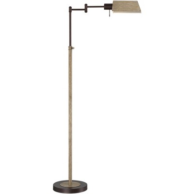 Regency Hill Rustic Farmhouse Swing Arm Pharmacy Floor Lamp Bronze Faux Wood Adjustable Height Living Room Reading Bedroom Office