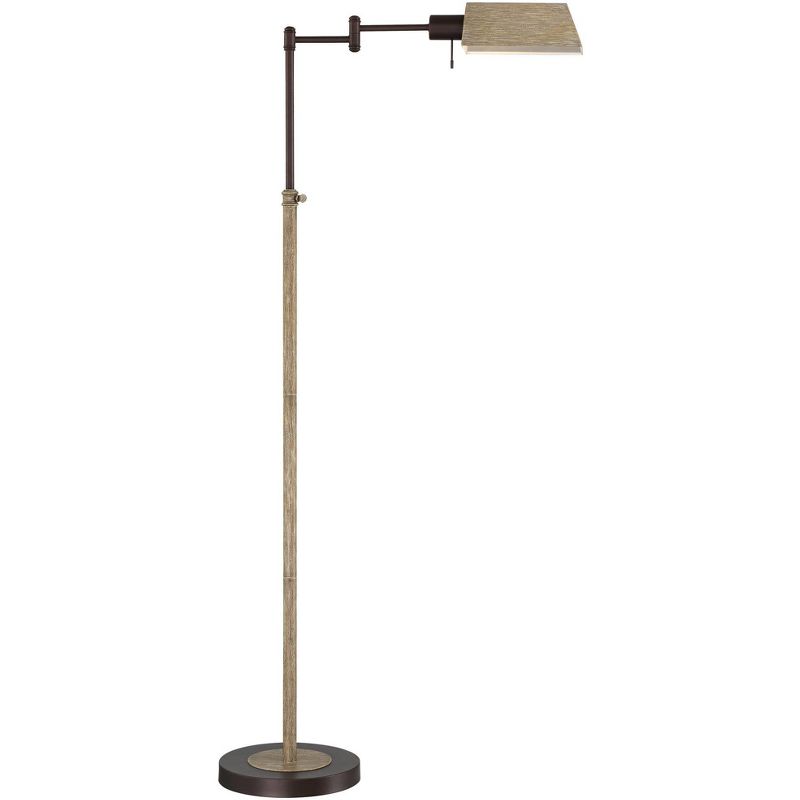 Regency Hill Rustic Farmhouse Swing Arm Pharmacy Floor Lamp 54" Tall Bronze Faux Wood Adjustable Height Living Room Reading Bedroom Office, 1 of 10
