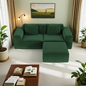 87" Modular Sectional Sofa with Cloud Corduroy, Convertible Bed & Footrests - 1 of 4