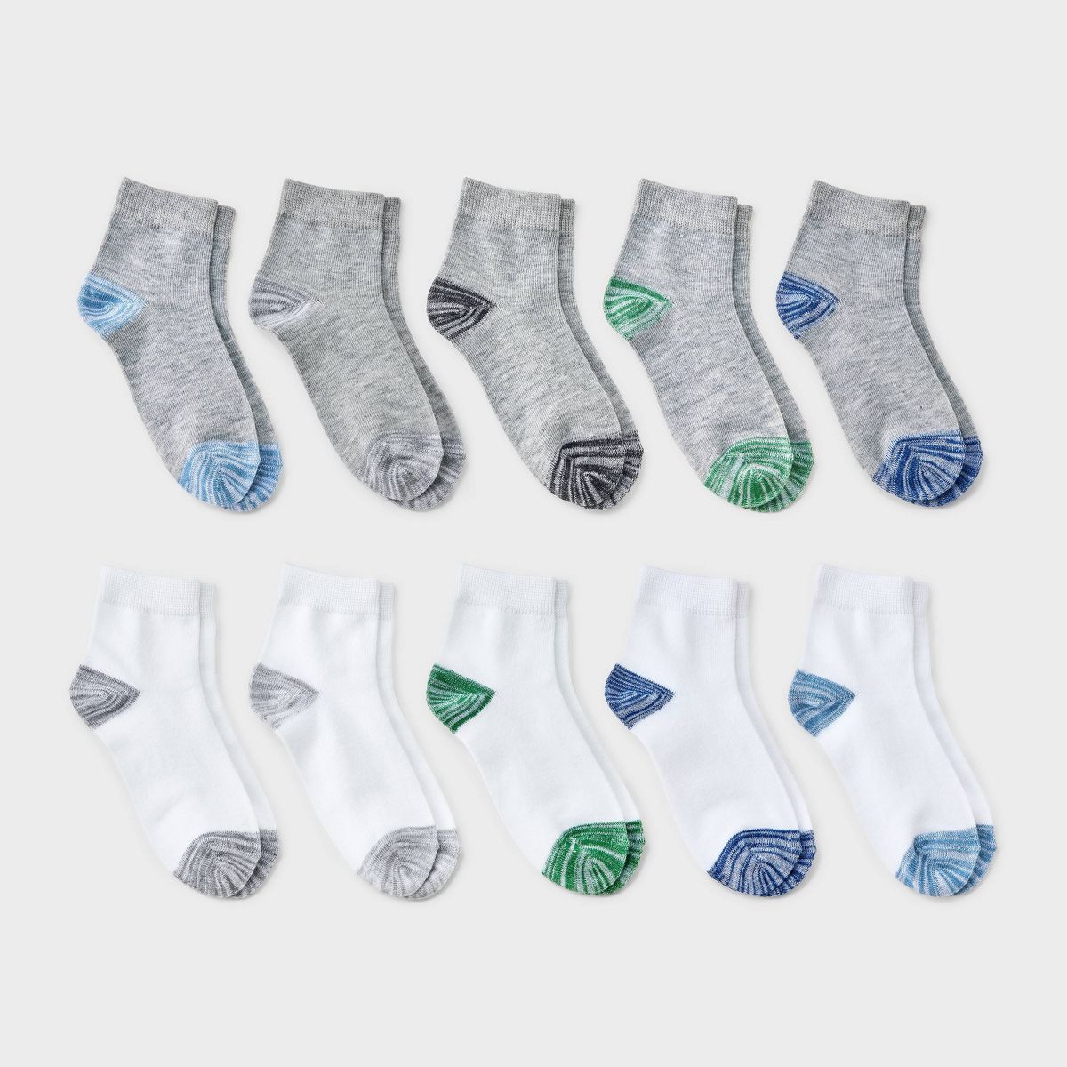 Boys' 10pk Random Feed Heel & Toe Ankle Socks - Cat & Jack™ Gray/White