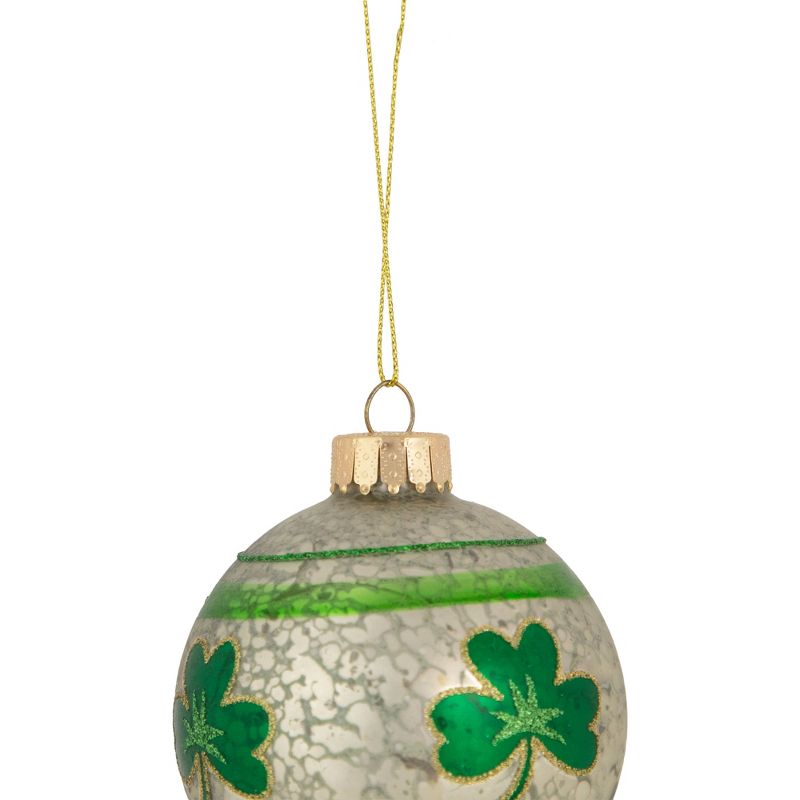 Northlight 3" Mercury Glass Green Shamrock Irish Christmas Ornament, 4 of 5