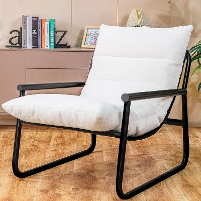 Hooseng Modern Accent Chair, Fluffy Living Room Chair with Removable Cushion, Armchair Chairs With Metal Frame for Bedroom Balcony Reading Room