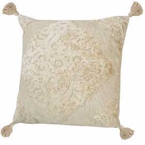 HomeRoots 20" Cream Viscose Throw Pillow with Tassels - 1 of 4